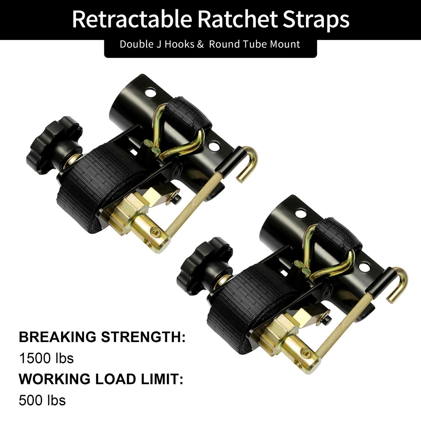 2X Ladder Rack Ratchet Straps w/ J-Hook 1.5"W x 7.5"L For Round Tube Mount Truck