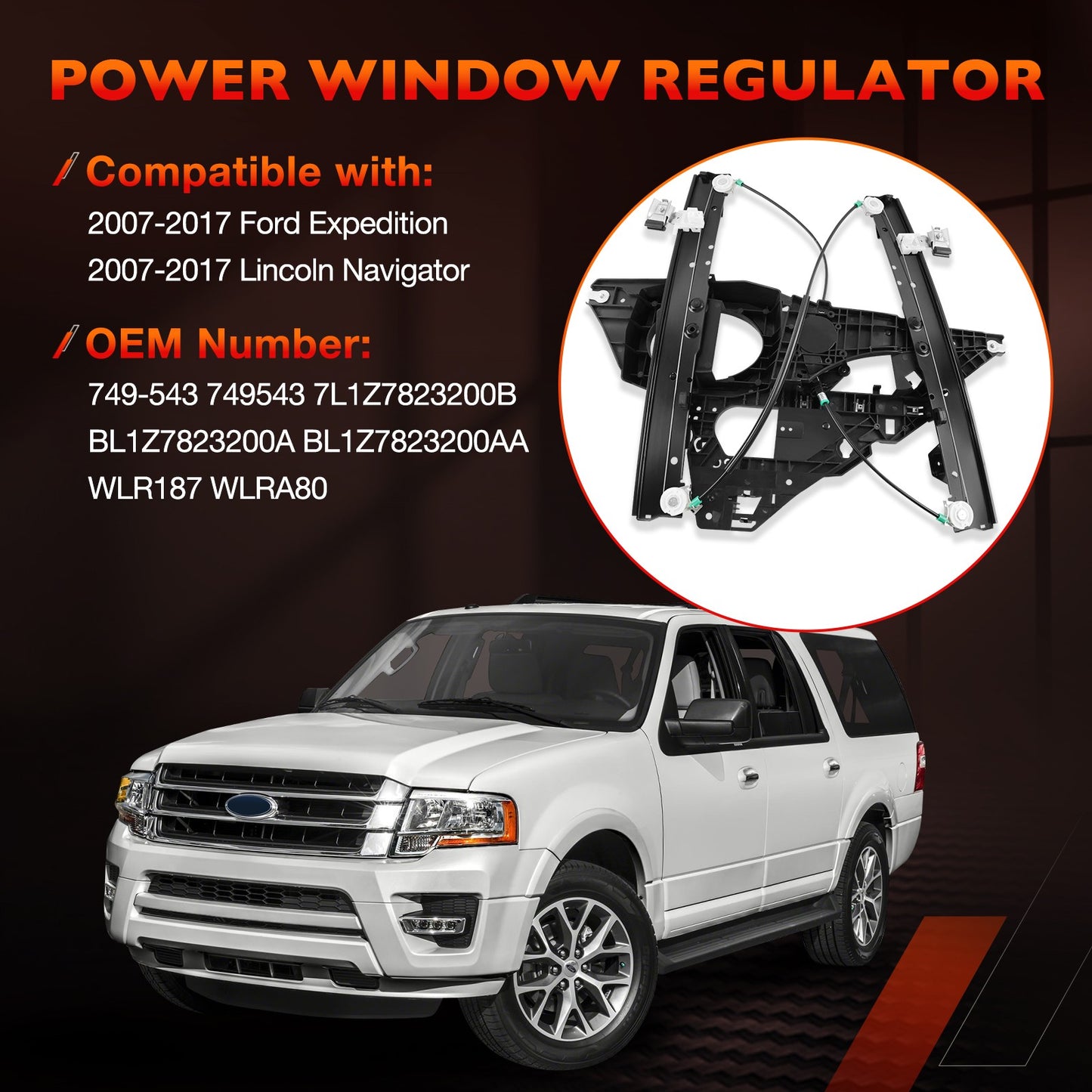Power Window Regulator Front Passenger Side For 07-16 Lincoln Ford Expedition