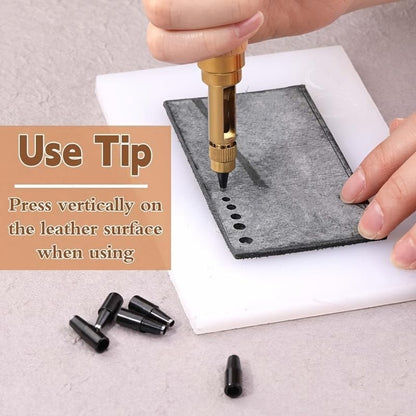 Manual Leather Hole Punch Tool with Handle 6 Replaceable Tips for Belt Bag Craft