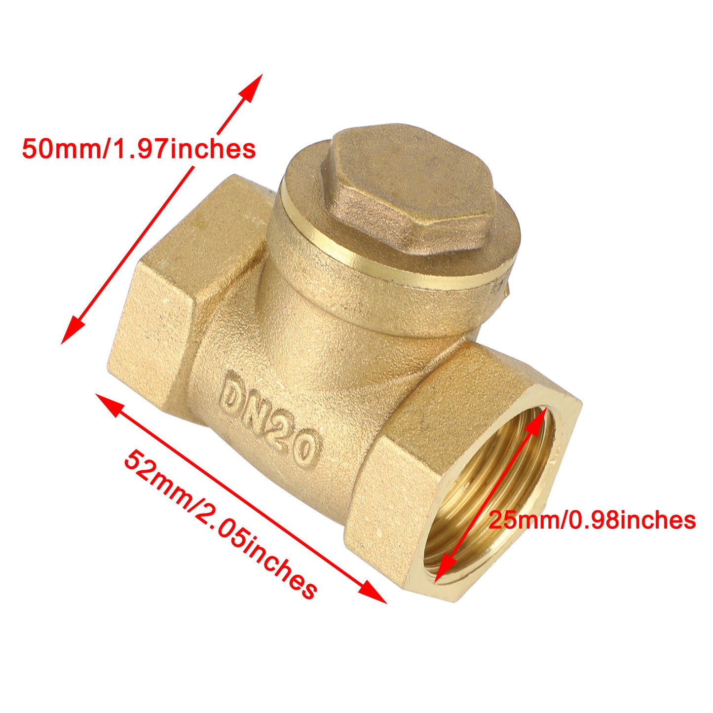 3/4" Female Thread Brass Horizontal DN20 One-Way Non-Return Swing Check Valve.
