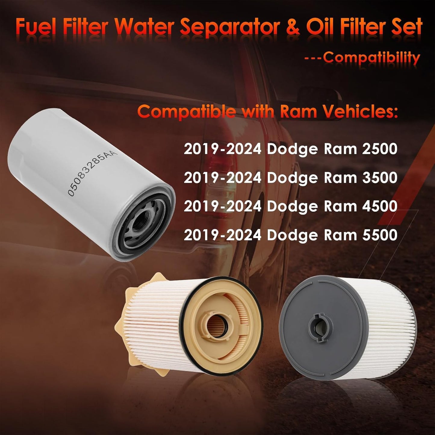 Diesel Fuel Oil Filter Set For Mopar 2019-24 Dodge Ram 2500 3500 4500 5500 6.7L