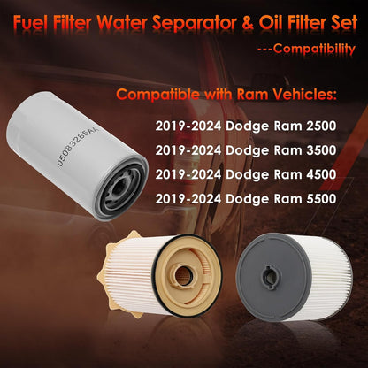 Diesel Fuel Oil Filter Set For Mopar 2019-24 Dodge Ram 2500 3500 4500 5500 6.7L