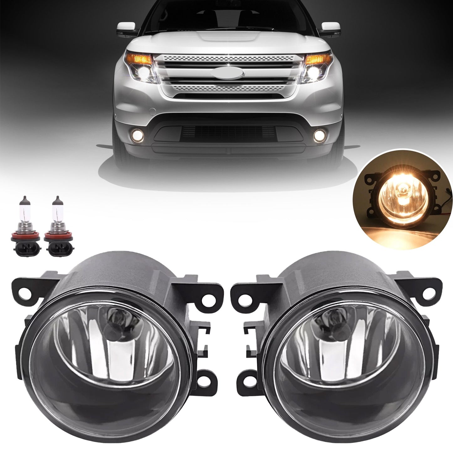 Pair For Ford Explorer 2011-2015 Clear Lens Fog Lights Bumper Lamps 2Pcs New