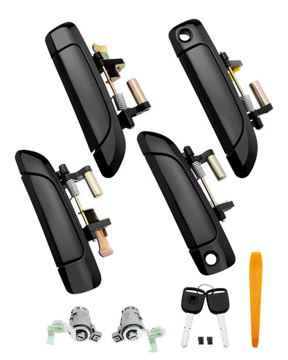 4X Exterior Door Handles Front Rear w/ Lock Cylinder & Key Fit 01-05 Honda Civic