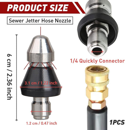 Sewer Cleaning Tool High-pressure Nozzle 5000psi Pipe Cleaner 1/4 Inch Connector
