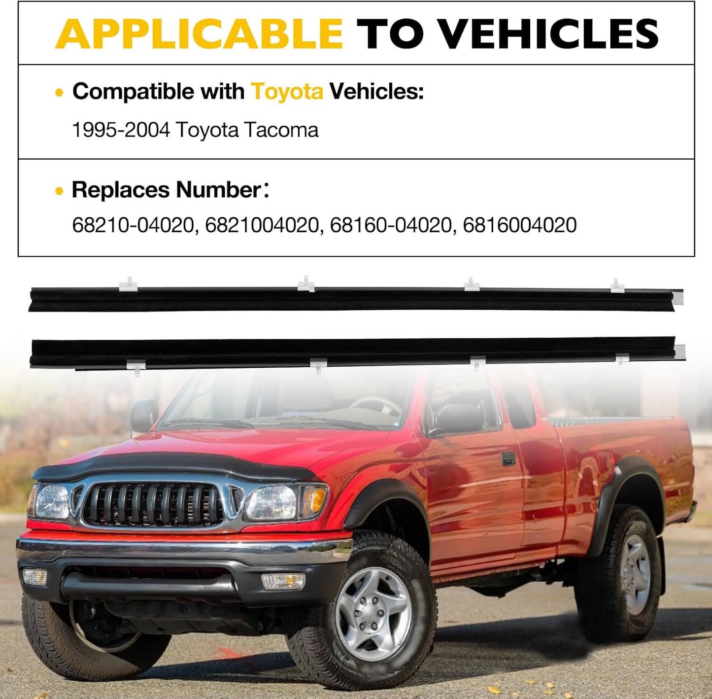 2X Front Weatherstrip Door Window Moulding Trim Seal Set For 95-04 Toyota Tacoma