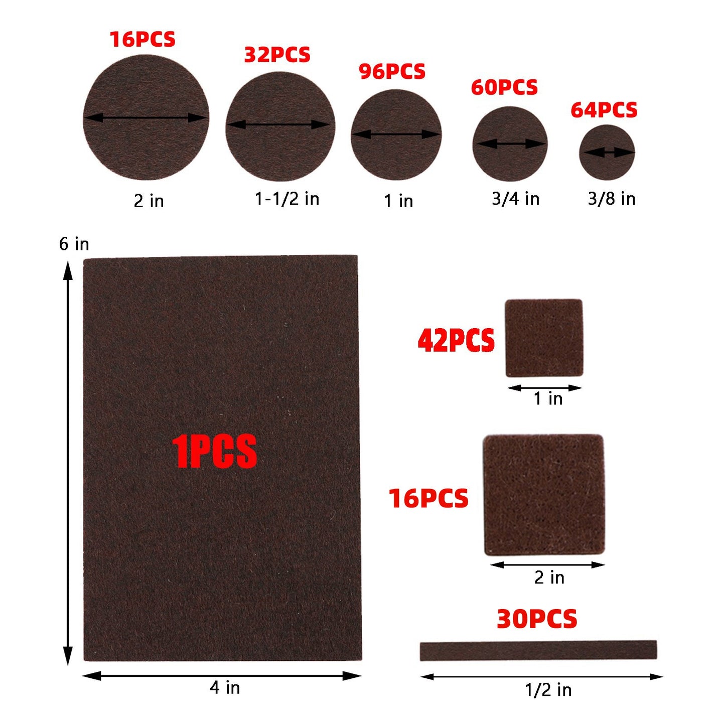357 Piece Self-Stick*Furniture Felt Pads for Hard Surfaces Brown.