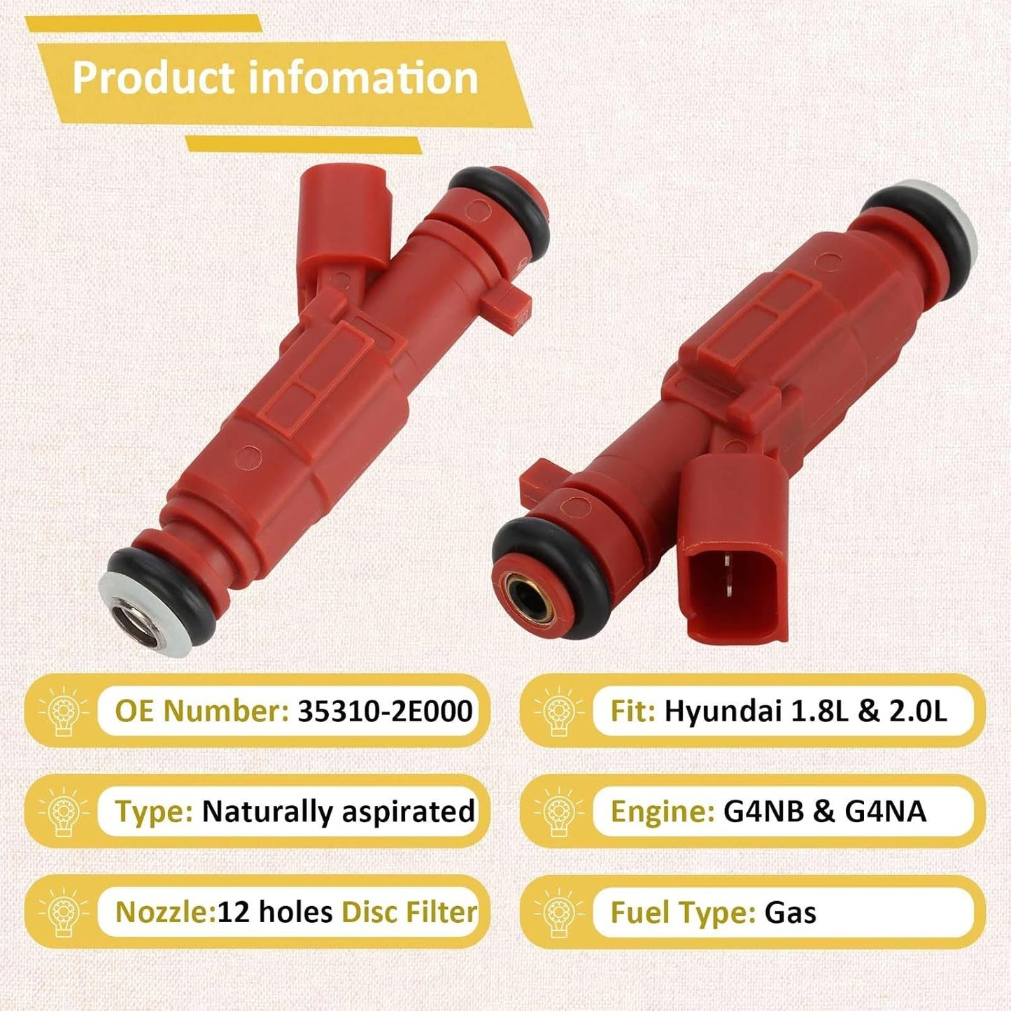 4x 35310-2E000 Fuel Injectors For 2011-2025 Hyundai Elantra Kia Forte 1.8L 2.0L