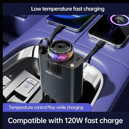 120W Super Fast Car Charger Retractable Cable Car Air Freshener Starry Sky Roof