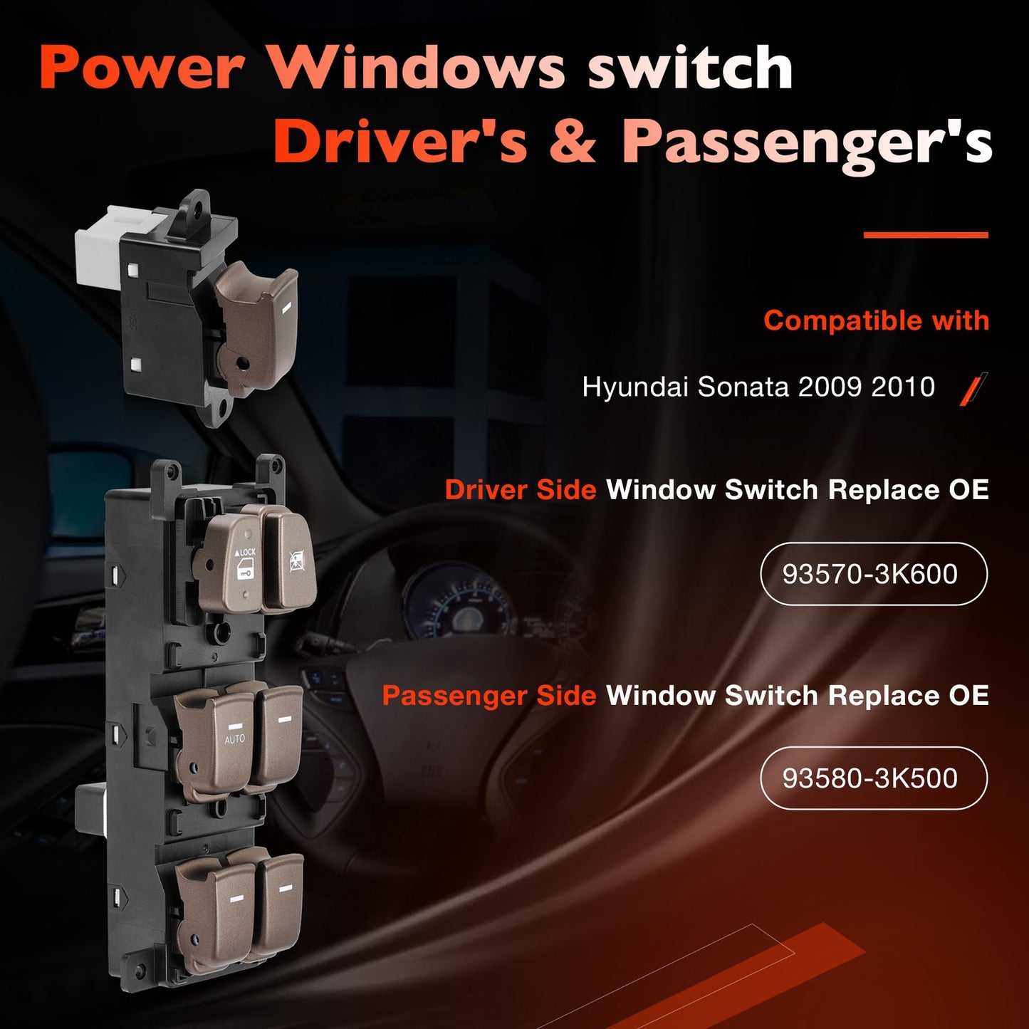 93570-3K600 Master Power Window Control Switch Kit Fit 2009-2010 Hyundai Sonata