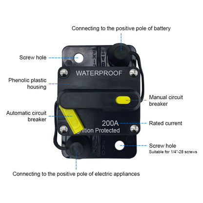 200A Circuit Breaker w Reset Waterproof for Auto Trailer Truck RV Marine Audio