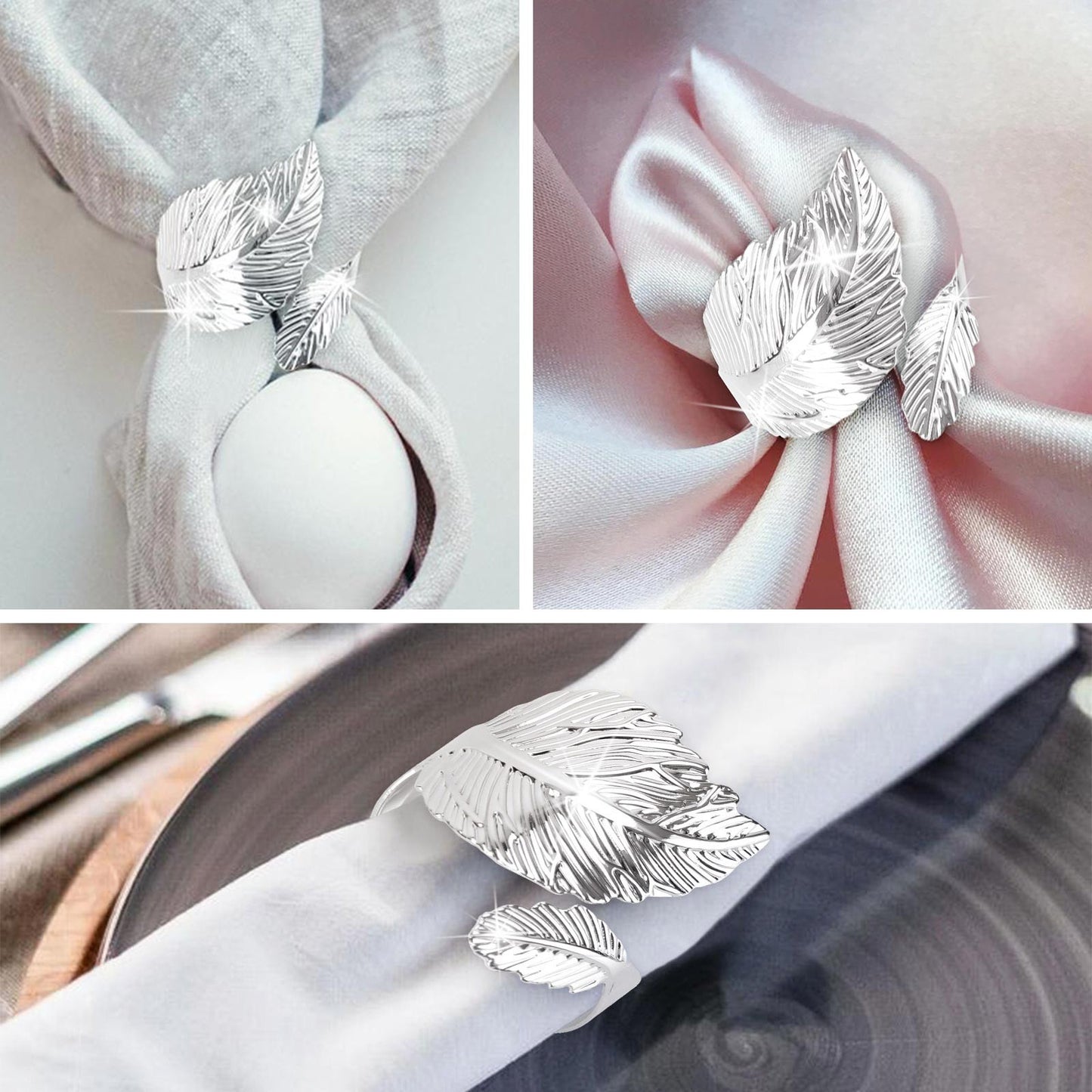 ??12PCS Silver Napkin Rings Leaf Napkin Holder Adornmen Alloy