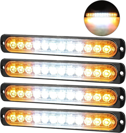 4 PCs Amber(3LEDs)/White(6LEDs)/Amber(3LEDs) Car Truck Light Bar Flashing Lamps
