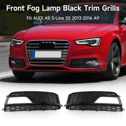 Pair Front Fog Lamp Black Trim Grills Grill Fit AUDI A5 S-Line S5 2013-2016