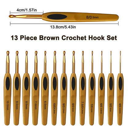 13PCS Ergonomic Crochet Hooks Set Soft Grip Handle Alloy Knitting & Weaving Tool
