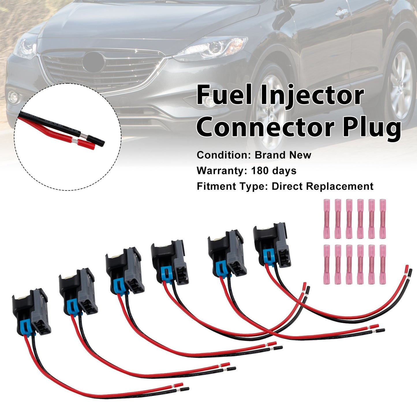 6PCS Fuel Injector Connector Pigtail Plug Wiring Harness Fit Ford Fit Chevy
