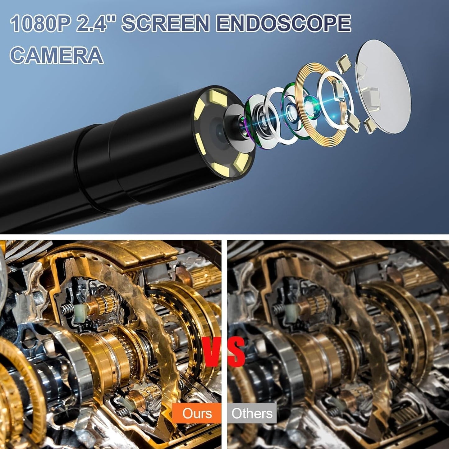 1080P LED Handheld Industrial Endoscope Borescope 8mm Inspection Snake Camera
