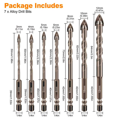 Tungsten Steel Drill Bit Set Triangle Four-blade 3mm-12mm for Tile Glass Marble