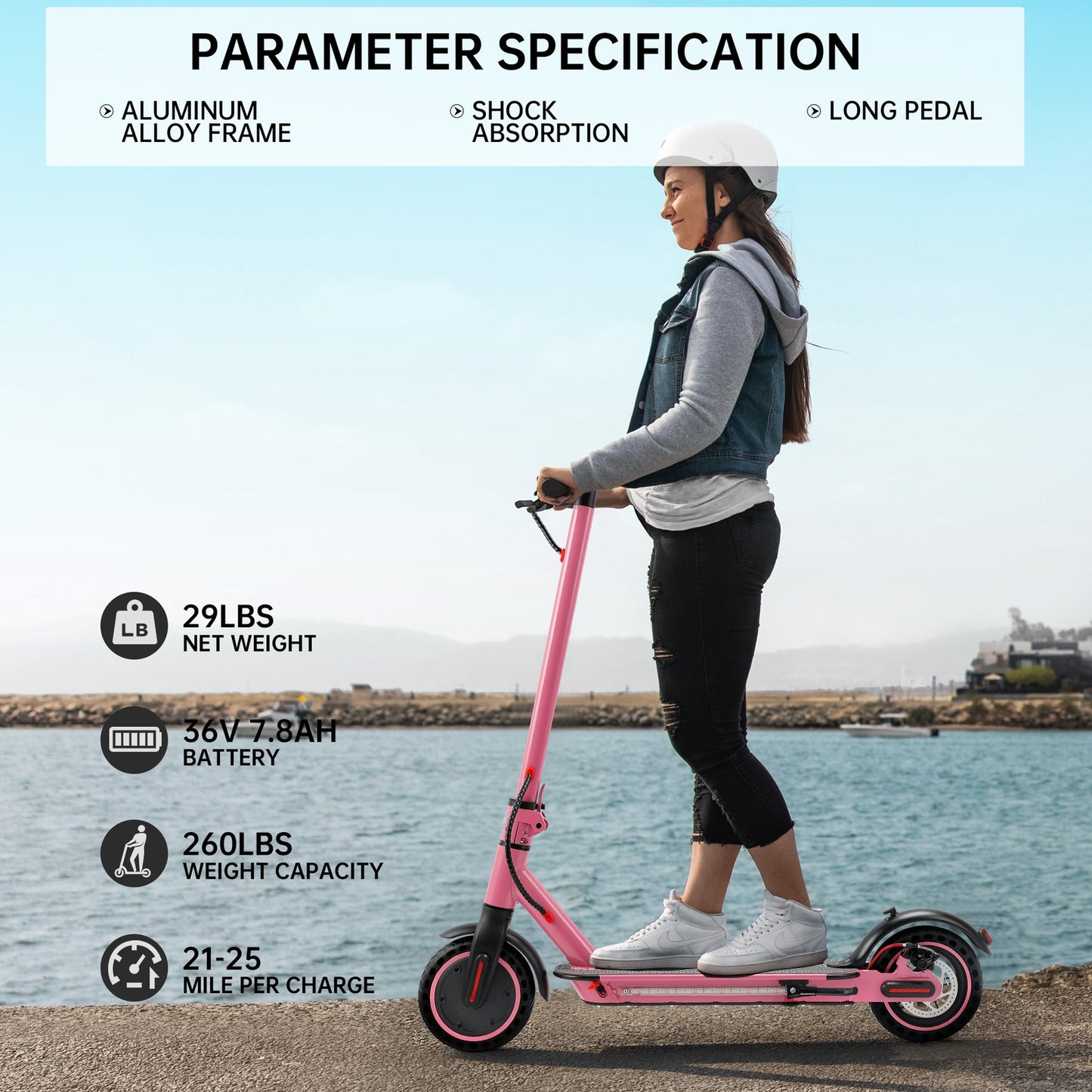 8.5" Folding Electric Scooter W/ app 350W 35KM Range 30km/h City Commute Pink