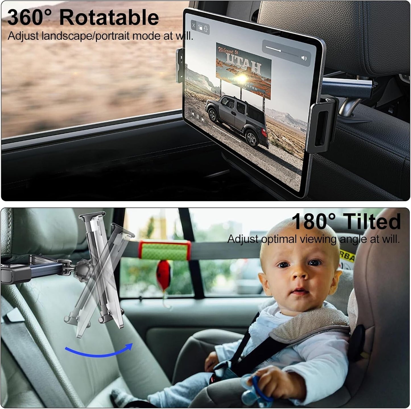 Car Seat Headrest Mount 360?? Tablet iPad Holder 4.7"-12.9" Universal