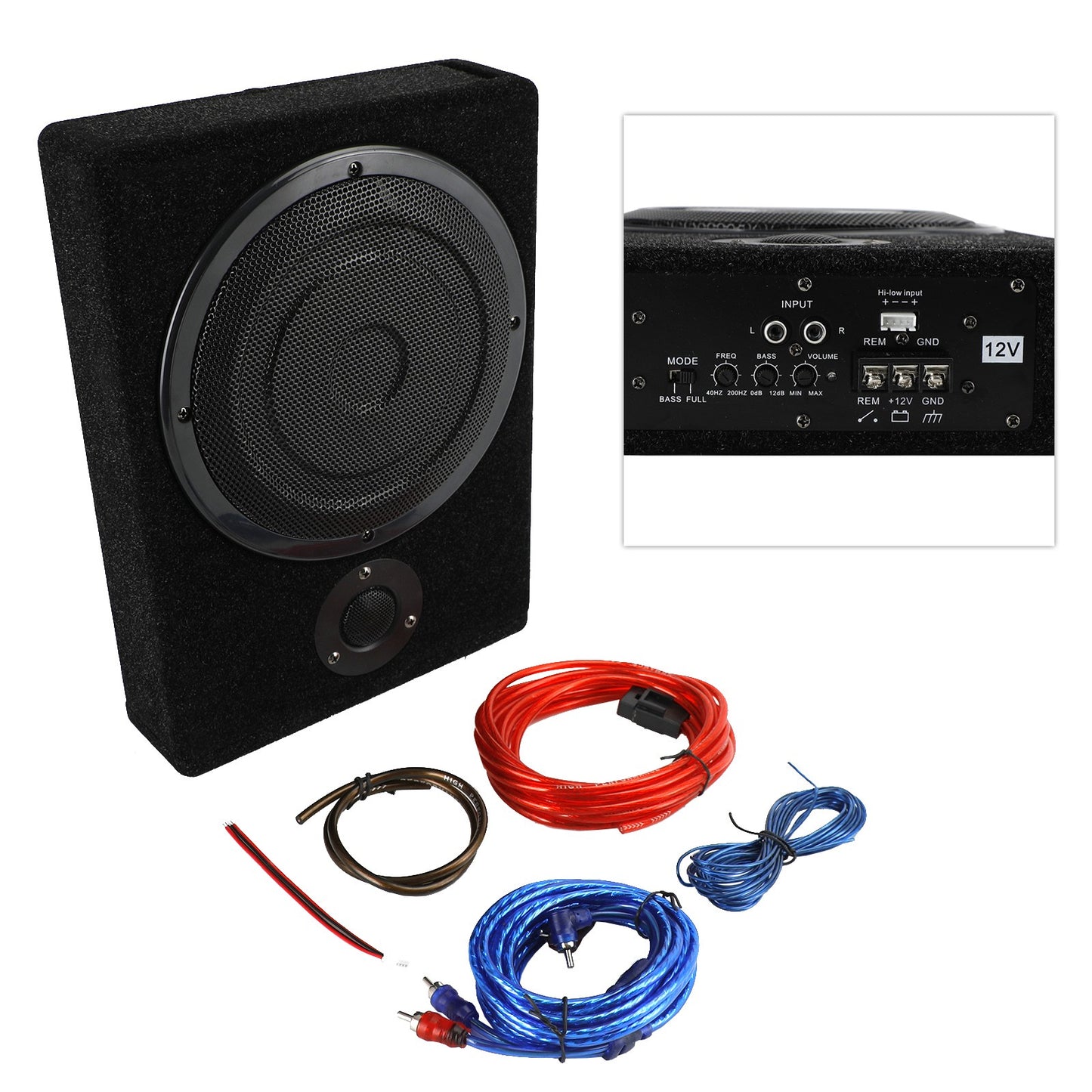 8" Car Subwoofer Under-Seat 800W Amplifier Speaker Audio Sub Woofer Slim Box