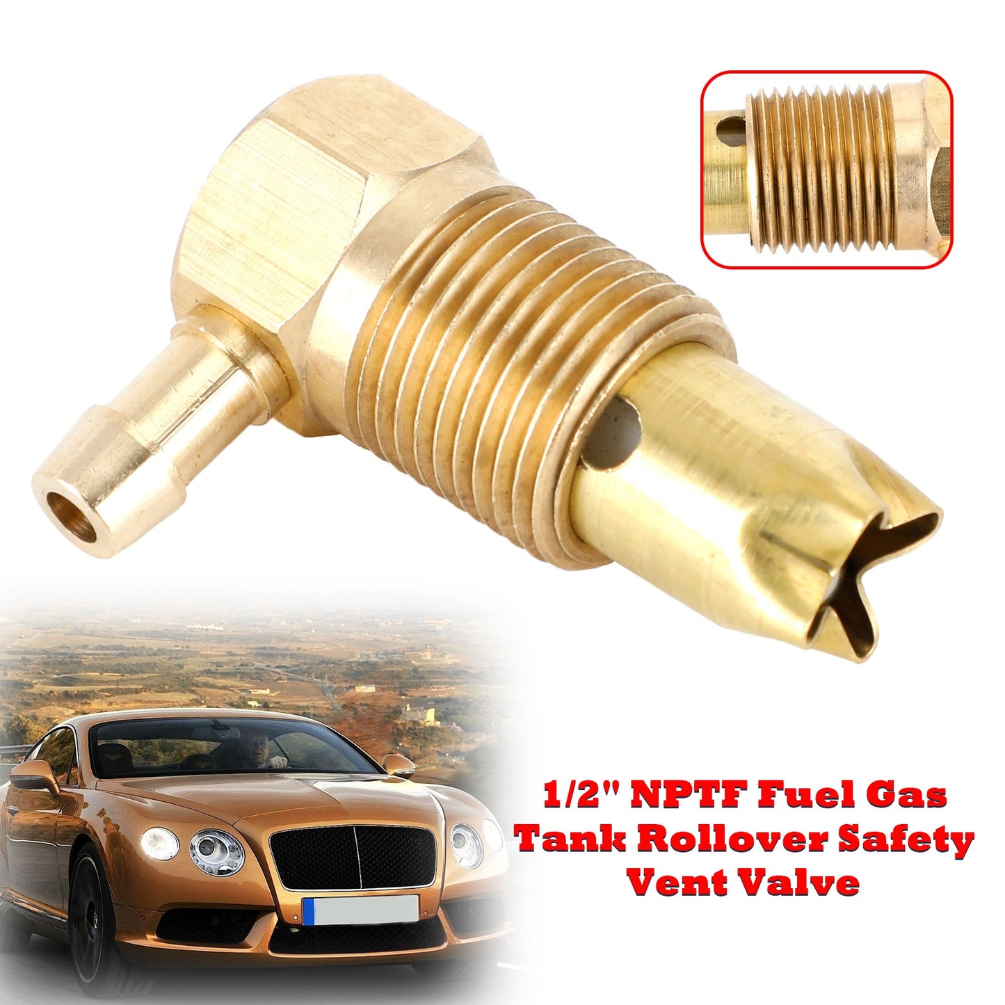 1/2" NPTF Fuel Gas Tank Rollover Safety Vent Valve Assembly 5/16 Hose UE