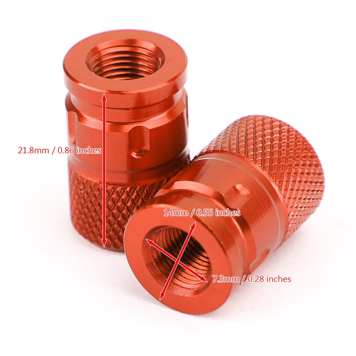Pair CNC Orange Anti-Thief Tire Valve Stem Caps For Car Truck Bike Motorcycle