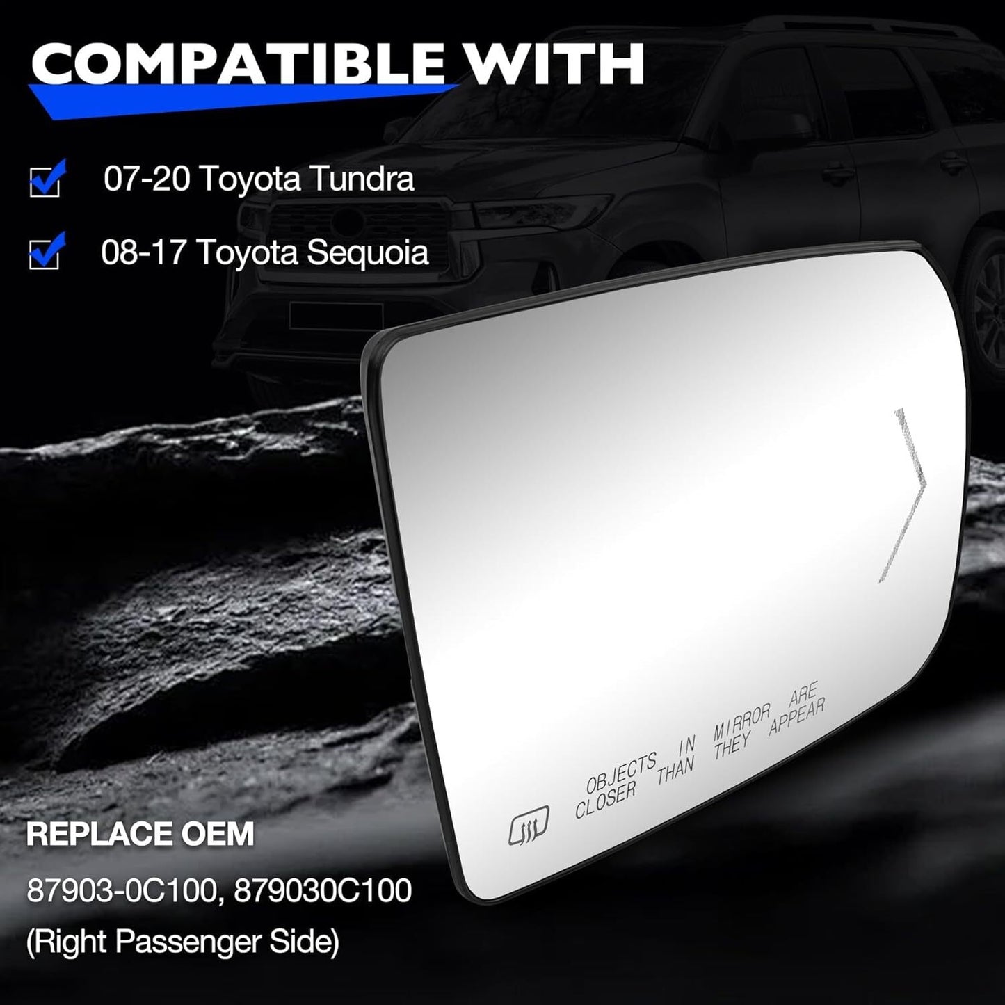 Heated Signal Right Passenger Side Mirror Glass For 07-20 Toyota Tundra Sequoia