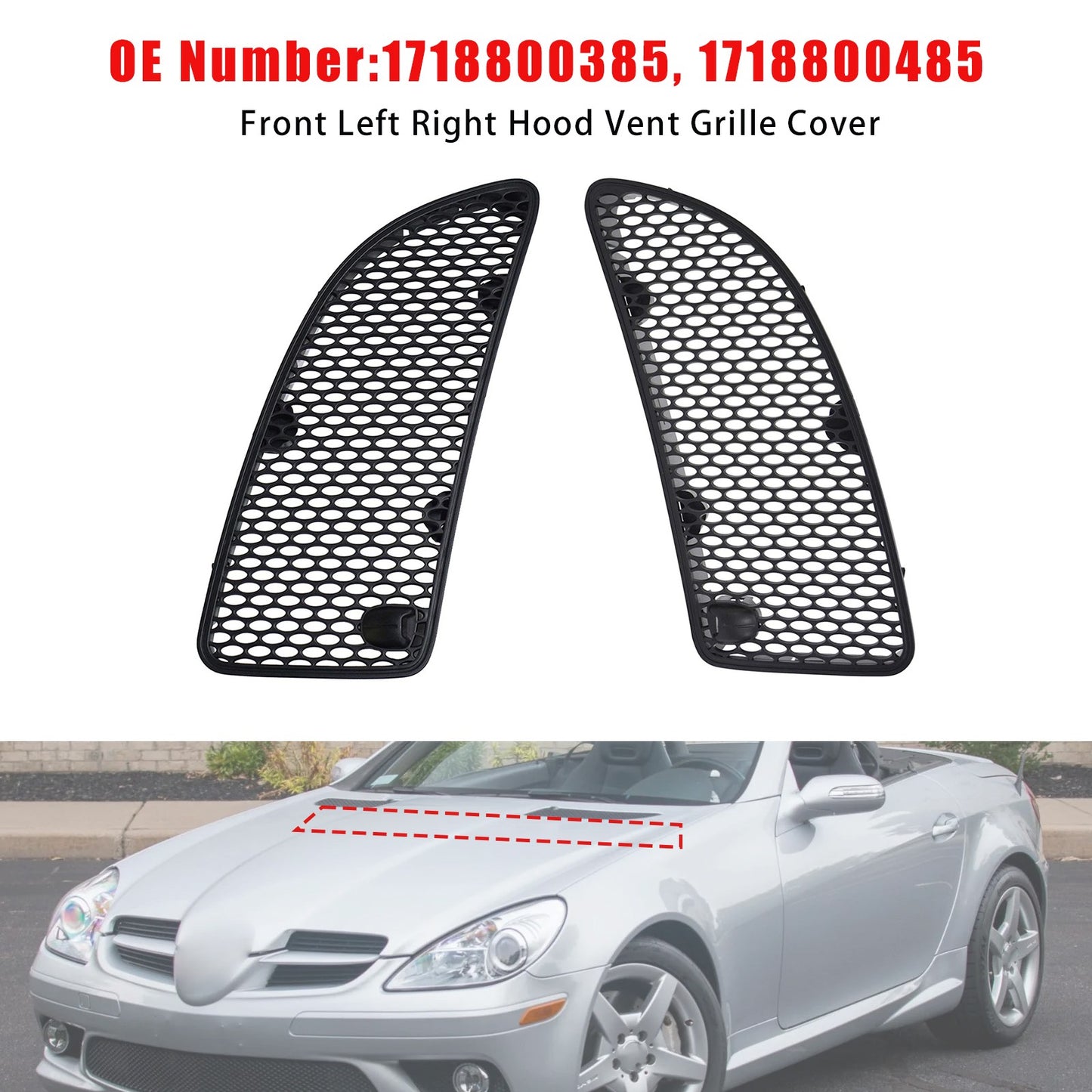 2x Front Hood Vent Grille Cover For Mercedes R171 SLK280 SLK300 SLK350 2005-2011
