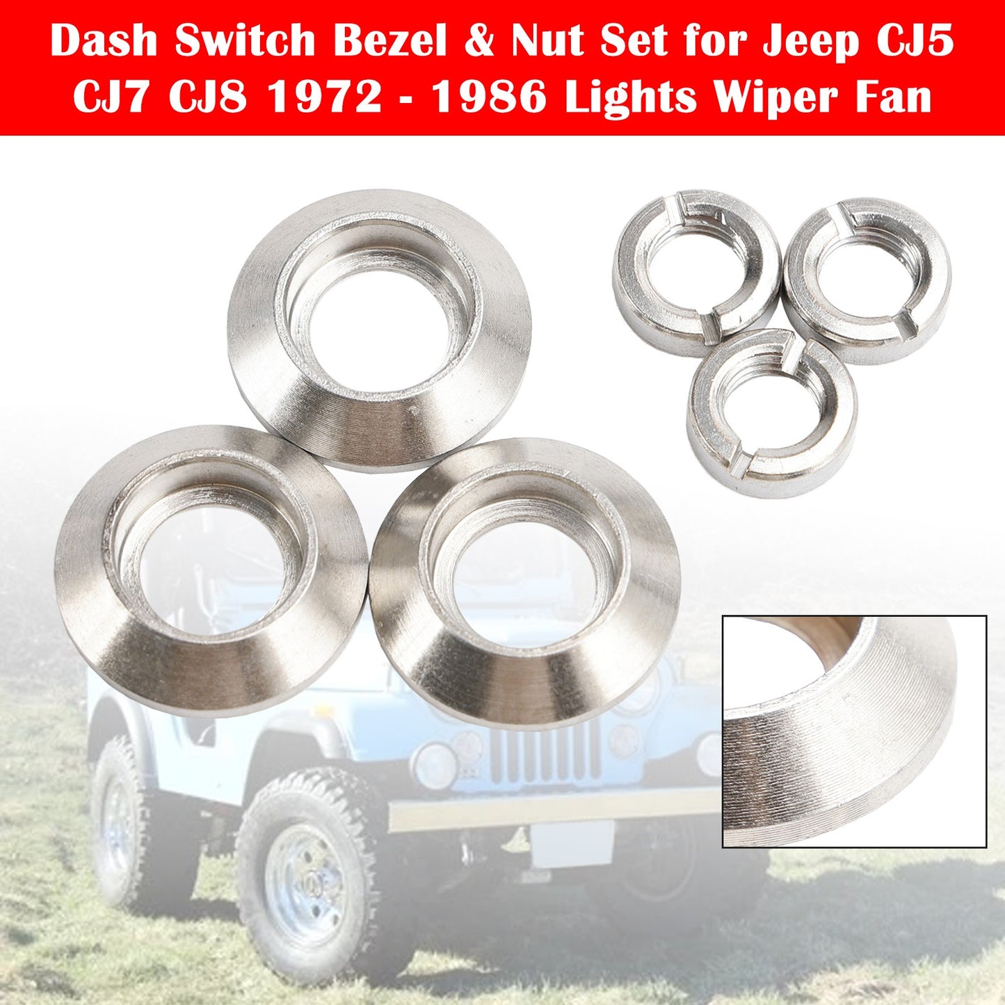 Dash Switch Bezel ➕ Nut Set for Jeep CJ5 CJ7 CJ8 1972-1986 Lights Wiper Fan 78