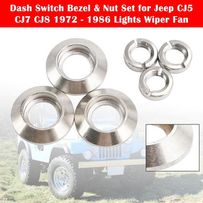 Dash Switch Bezel ➕ Nut Set for Jeep CJ5 CJ7 CJ8 1972-1986 Lights Wiper Fan 78