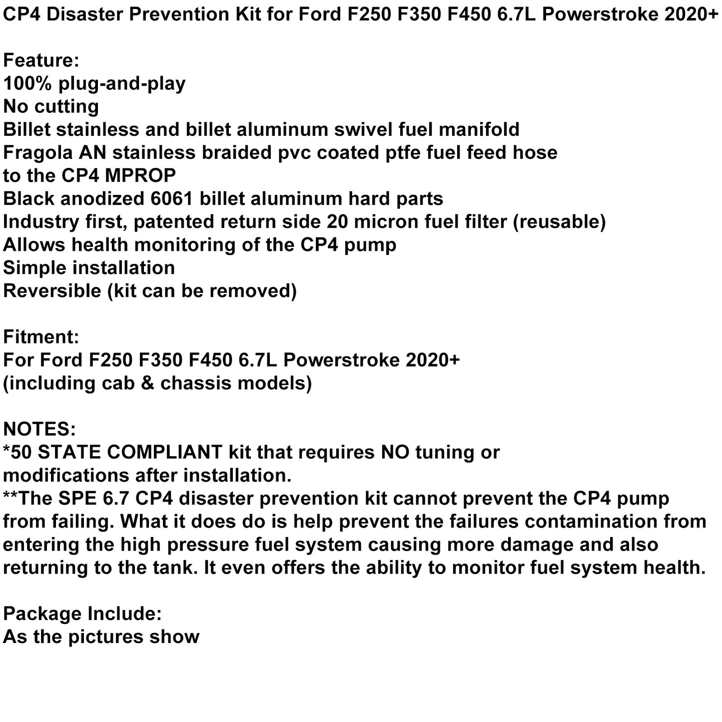 CP4 Disaster Prevention Kit for Ford F250 F350 F450 6.7L Powerstroke 2020+