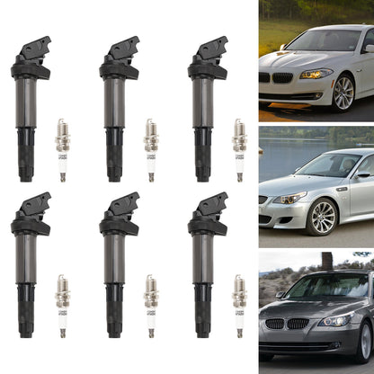 6x Ignition Coil+Spark Plug UF515 UF522 For BMW 325 335 525 530i X5 Z4 2.5L 3.0L
