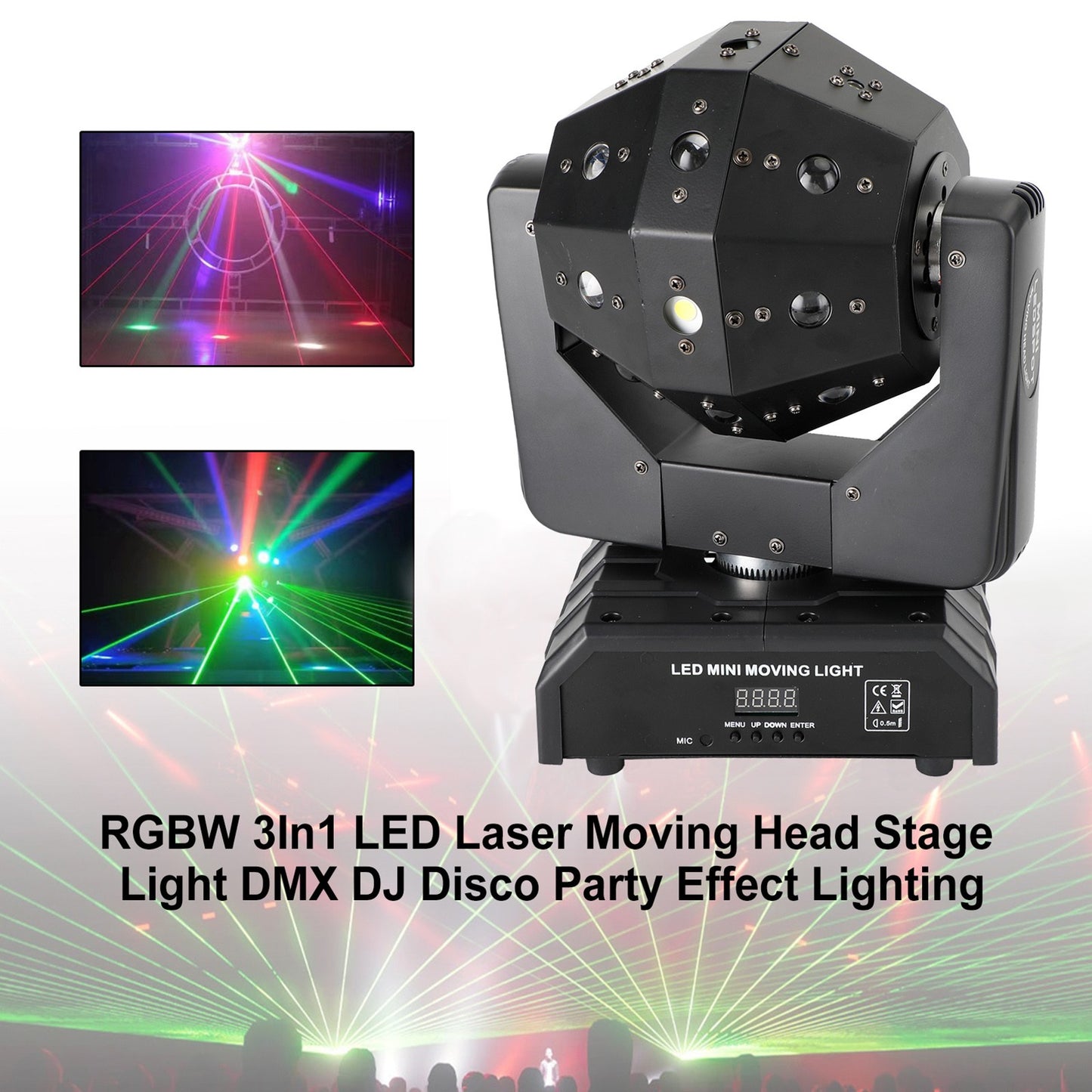 RGBW 3In1 LED Laser Moving Head Stage Light DMX DJ Disco Party Effect Lighting