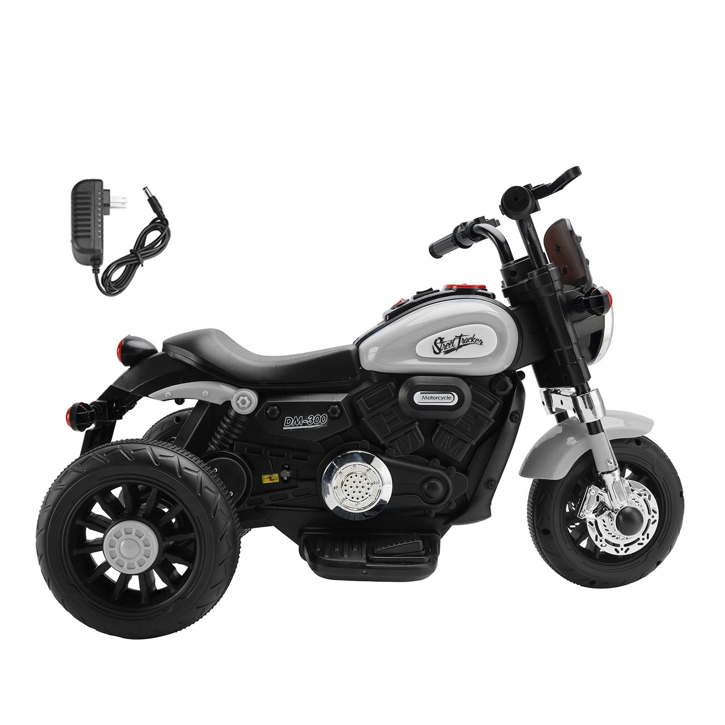 3 Wheel Kids Ride On Motorcycle 6V Powered Electric Dual Drive Toy Car Gray