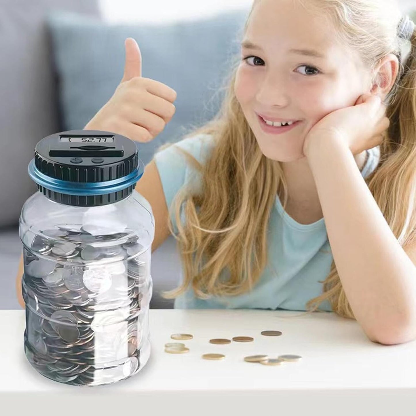 Blue Digital Coin Bank Vcertcpl 1.8L LCD Counting Money Jar for All Coins