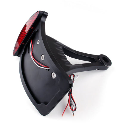 Side Axle Mount Black Billet License Plate Bracket Taillight Led Fit Harley BLK