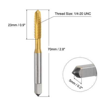 6pack 1/4-20 UNC B2 Spiral Point Thread Tap Titanium Coated Threading Tool