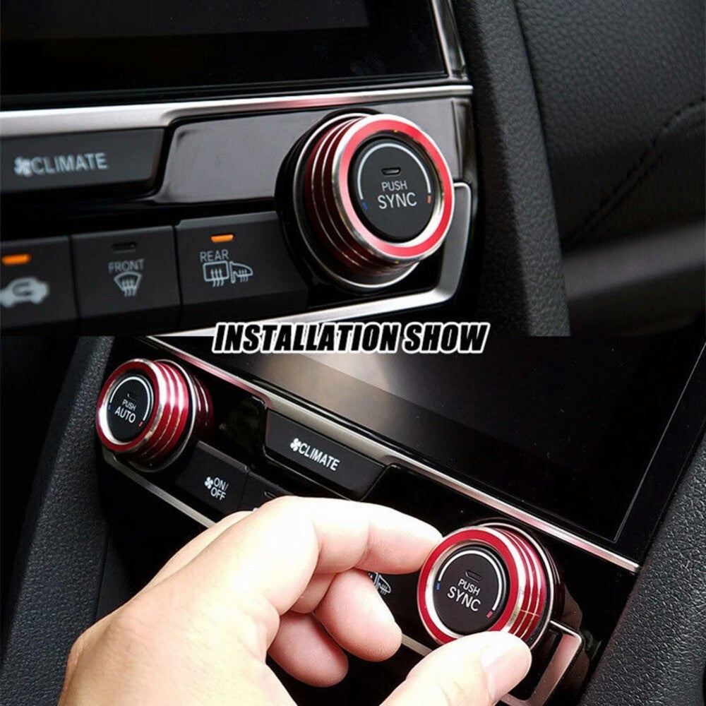 Red Aluminum Center Console AC Switch Ring Cover Trim For Honda Civic 2016-2021