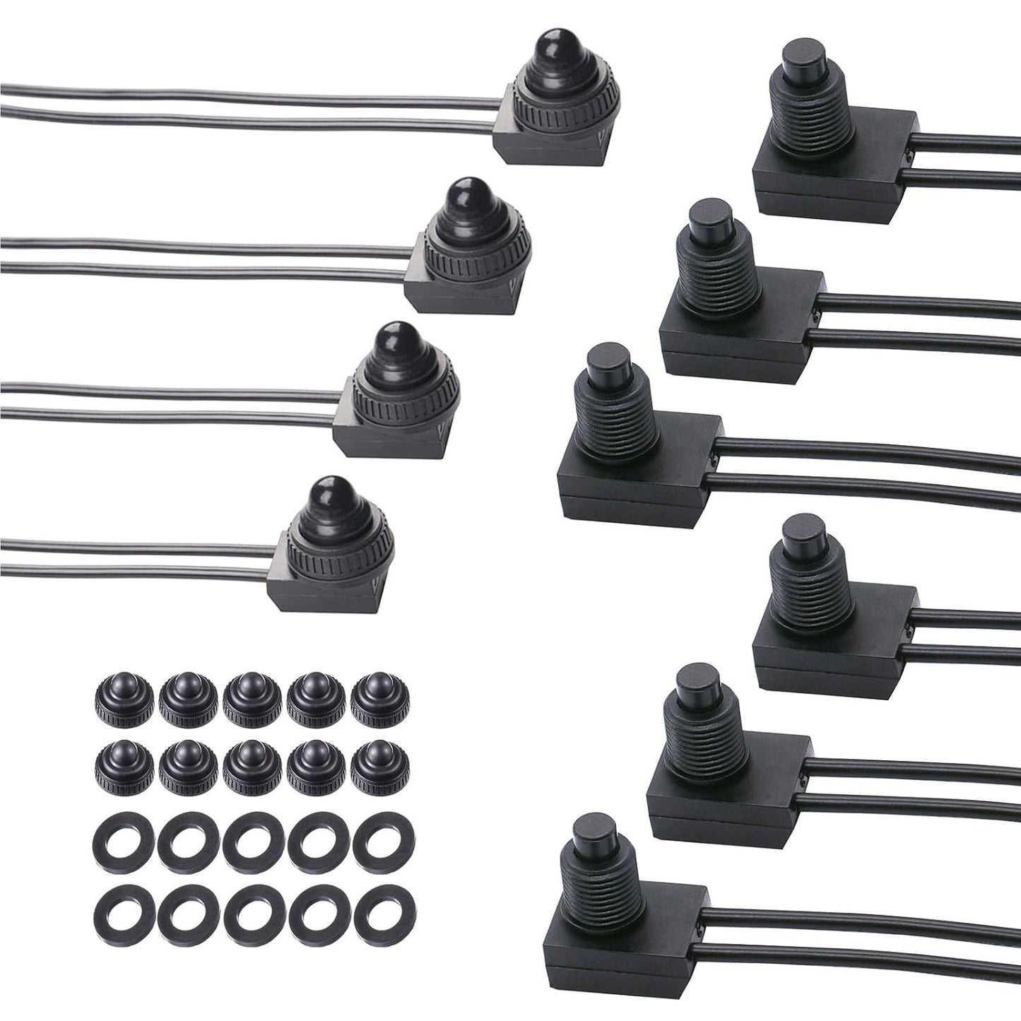 10Pcs 12V-48V Waterproof Push Button On-Off Switch 4.5" Leads For Motorcycle Car