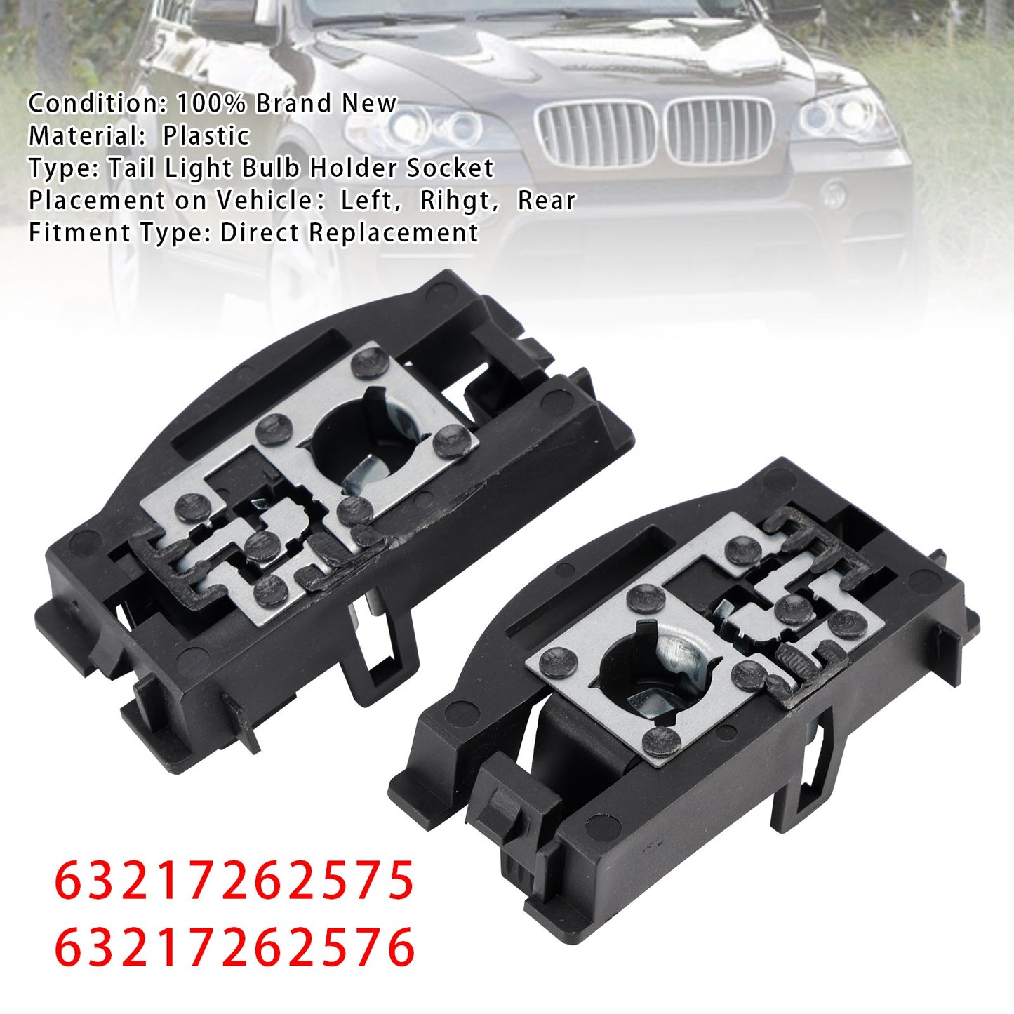 Left+Right Rear Trunk Lid Tail Light Bulb Holder Socket For BMW X5 E70 2008-2013