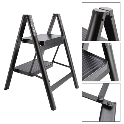 Stepladder, 2 Tiers, Foldable, Aluminum, Wide, Lightweight, Compact, Ladder