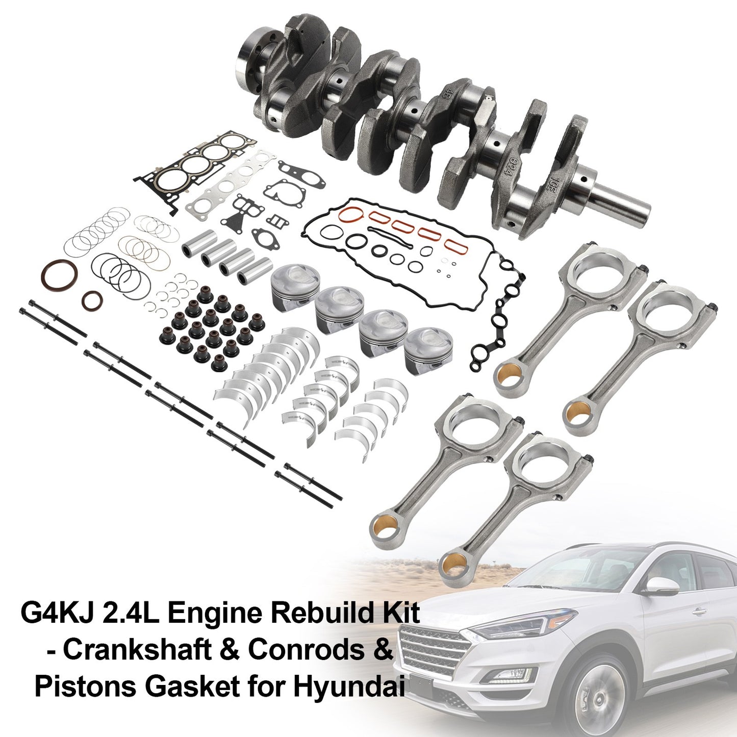 G4KJ 2.4L Engine Rebuild Kit: Crankshaft, Conrods, Pistons & Gasket for Hyundai.