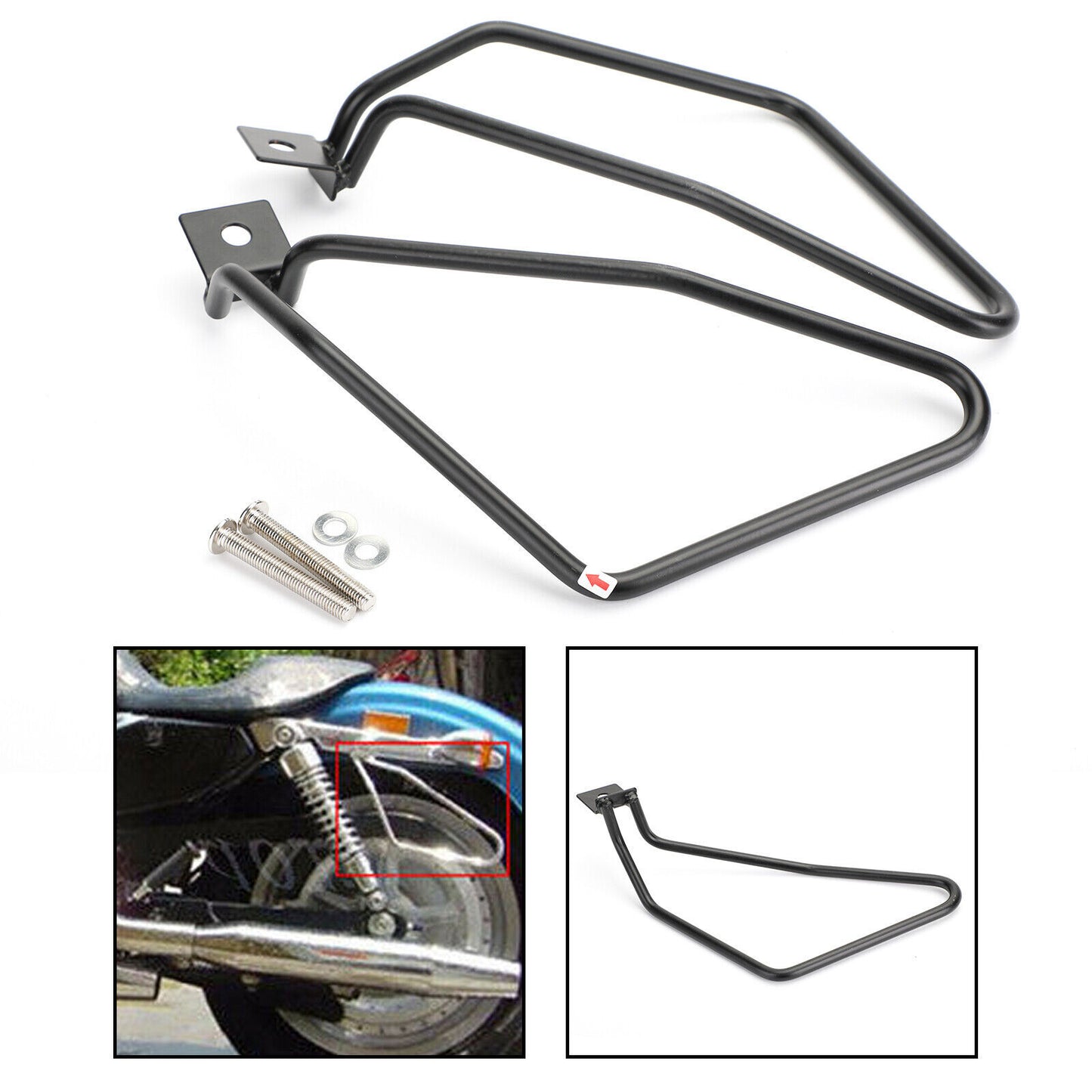 Black Saddlebag Support Bars Mount Brackets for Sportster 883 Iron XL883N