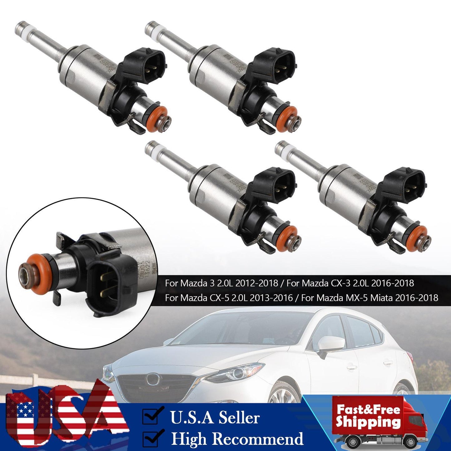 4PCS Fuel Injectors PE01-13-250C Fit Mazda 3 CX-3 CX-5 2.0 2012-18 PE01-13250B