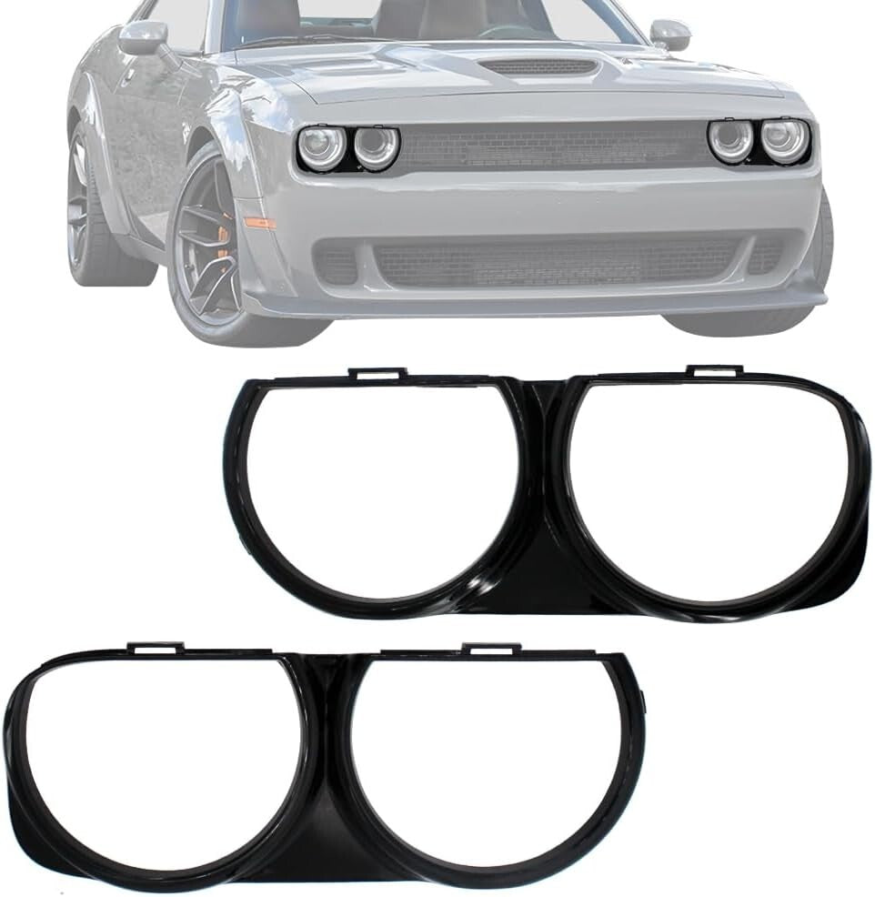 LH & Headlight Front RH Bezel Lamp Trim Cover Set For 2015-2021 Dodge Challenger