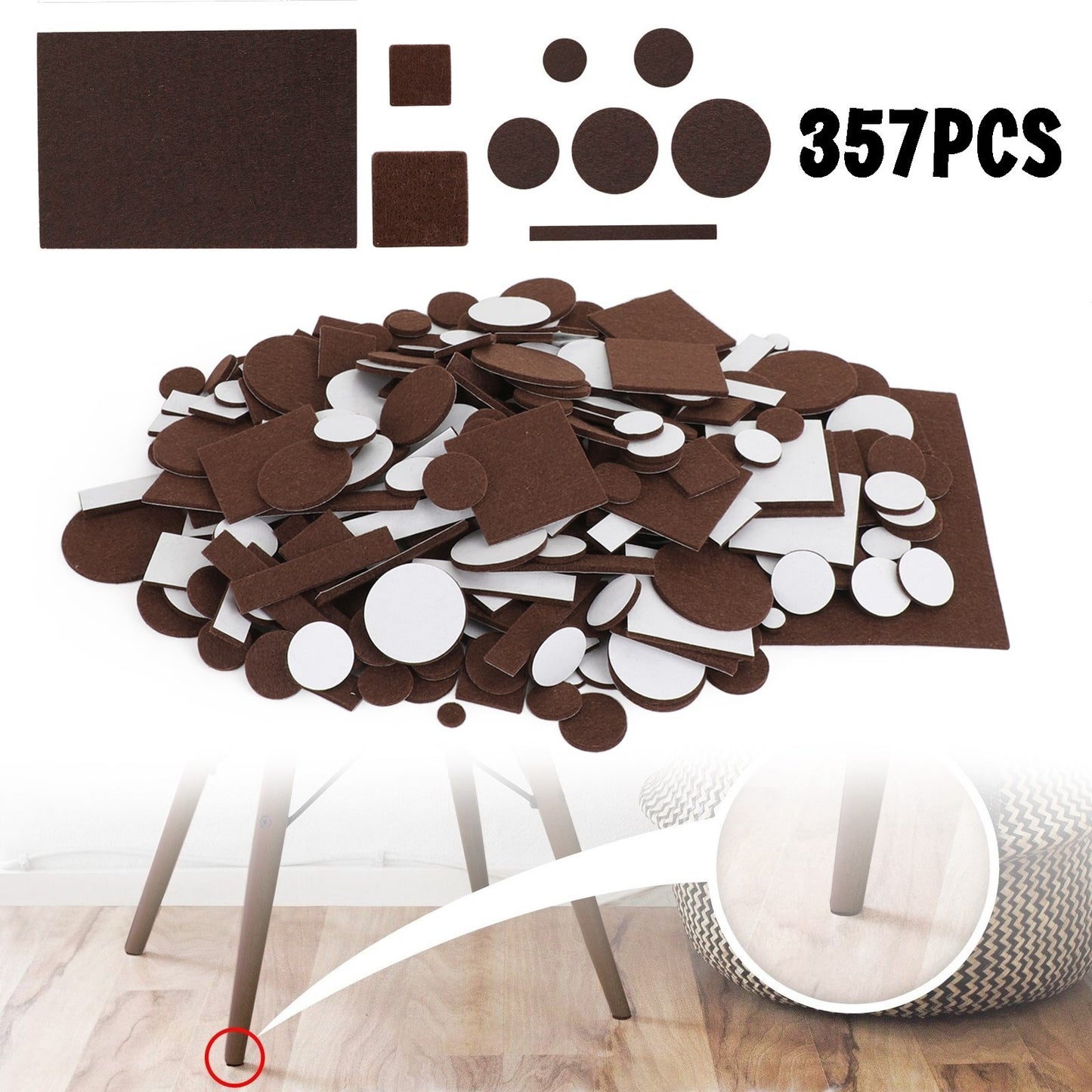 357 Piece Self-Stick*Furniture Felt Pads for Hard Surfaces Brown.