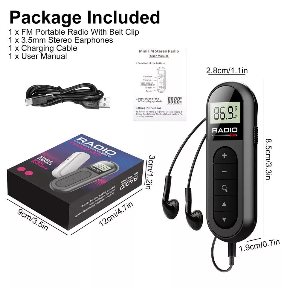 Portable FM Pocket Radio Mini Walkman Digital LCD Screen with 3.5mm Earphone USA