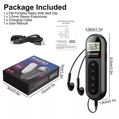 Portable FM Pocket Radio Mini Walkman Digital LCD Screen with 3.5mm Earphone USA