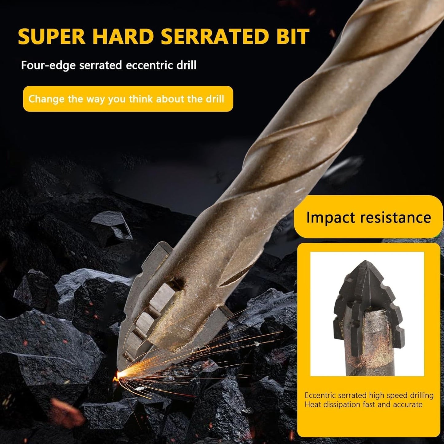 14x Carbide Drill Bit 3-12mm 4-Flute Sawtooth Eccentric Drill Bit for Tile Glass